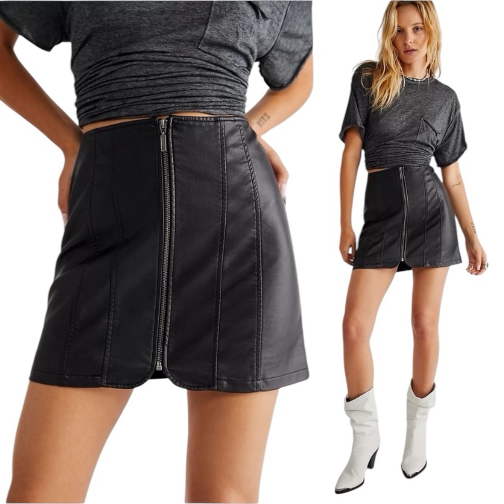 FREE PEOPLE Layla Vegan Mini Skirt Black 12